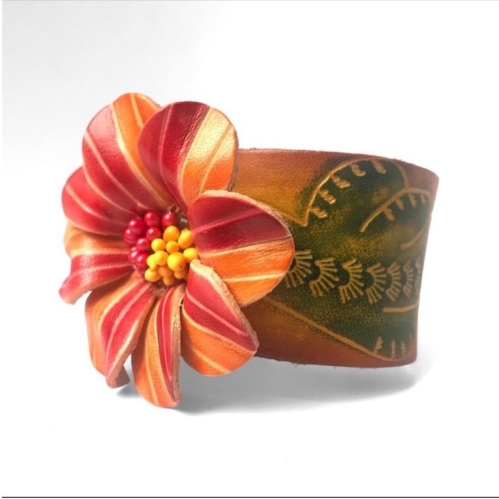 Genuine Leather Floral Sunflower Bracelet